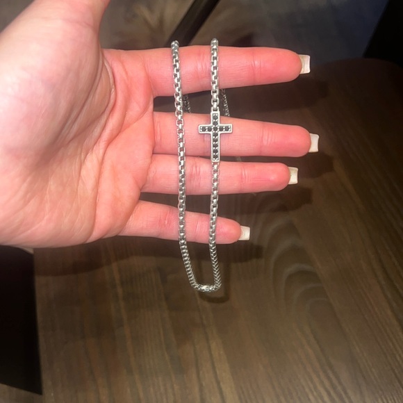 DAVID YURMAN real Silver 925 Cross Station Necklace with black diamonds - Picture 1 of 6